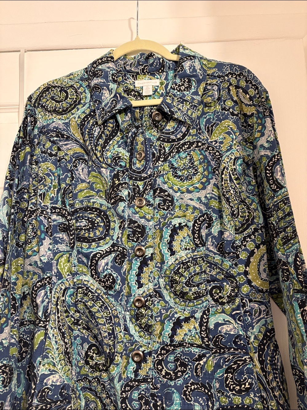 CHARTER CLUB paisley light Denim Jacket size XL pit to pit 23 inches